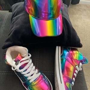 🌈 Metallic Dance Sneakers + Matching Cap – Size 9.5 – LIKE NEW! 🌈 Sold as set‼️